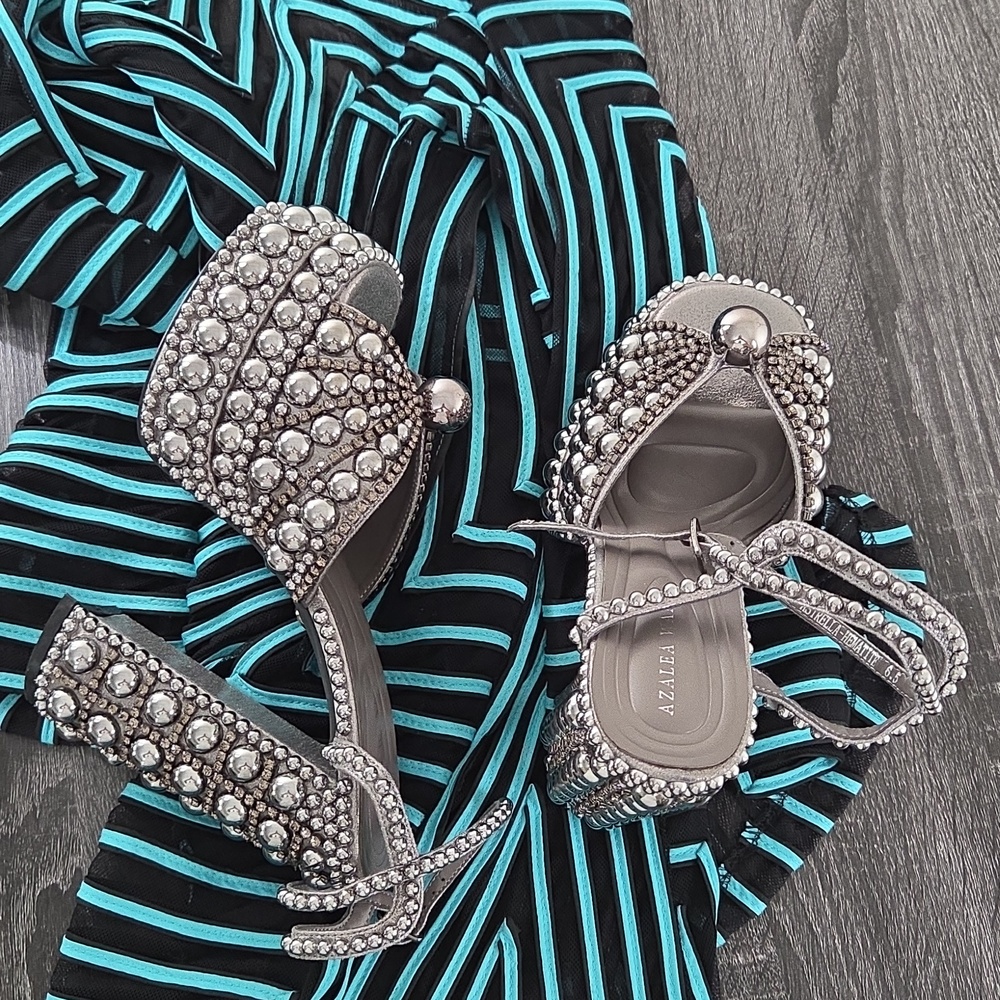 AZALEA WANG 6.5 ASTRELLA Silver Embellished Platform High Heel Sandals - Women